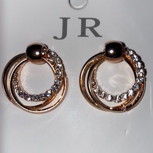 Triple ring earrings shiny crystal studded. Gold or silver tone  rings.